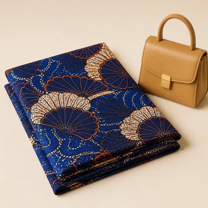 Produit d'une boutique de démonstration TchopFlow : pagne bleu et sac assorti